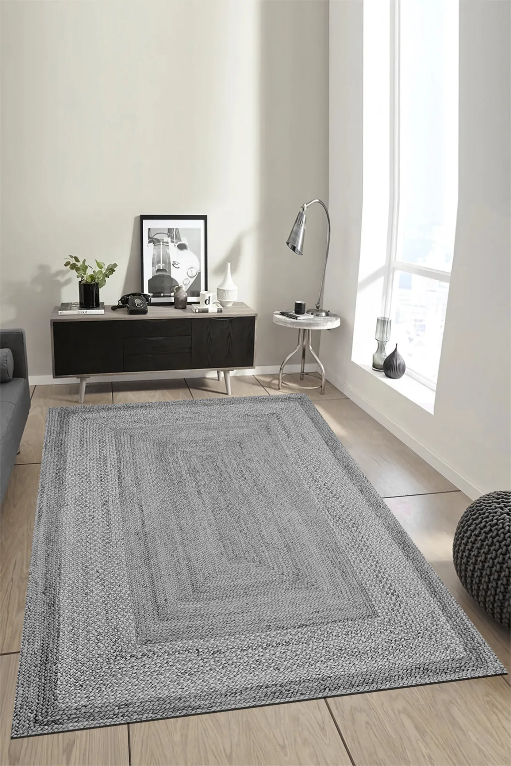 gri sisal halı doku yakın çekim dijital baskı