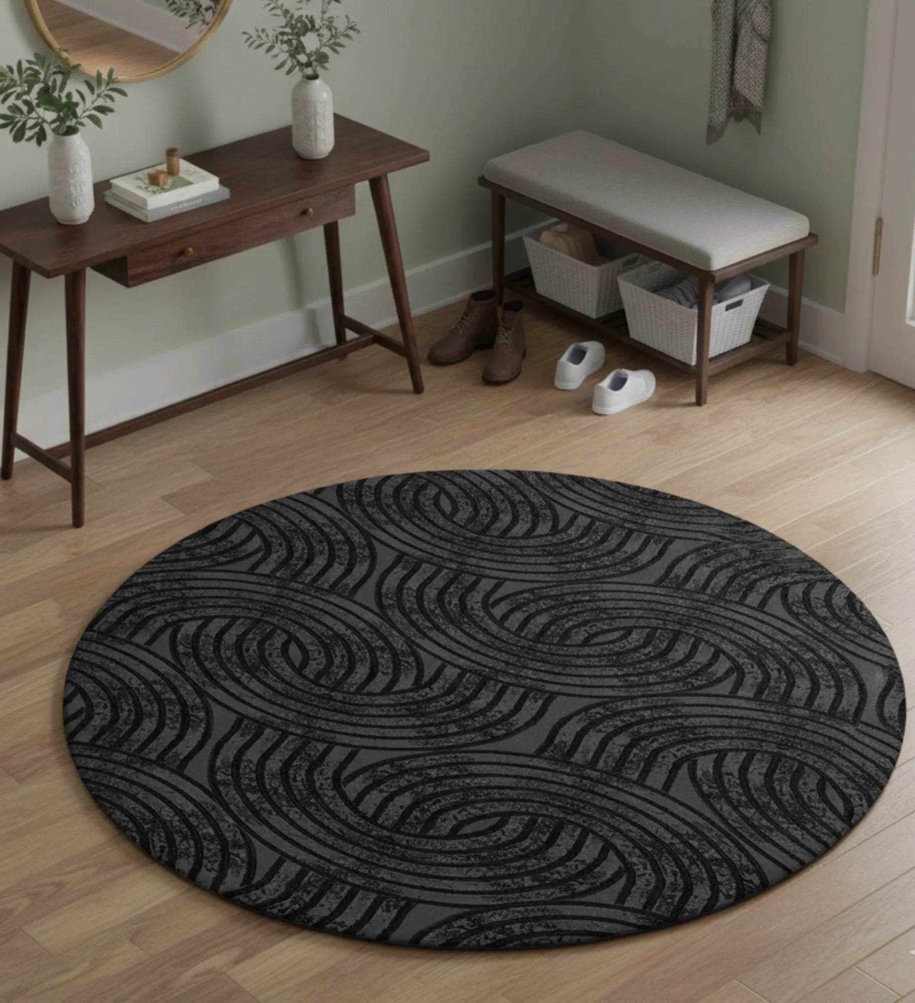 Dijital Baskı Dokuma Pamuk Kaymaz Taban Yuvarlak Halı