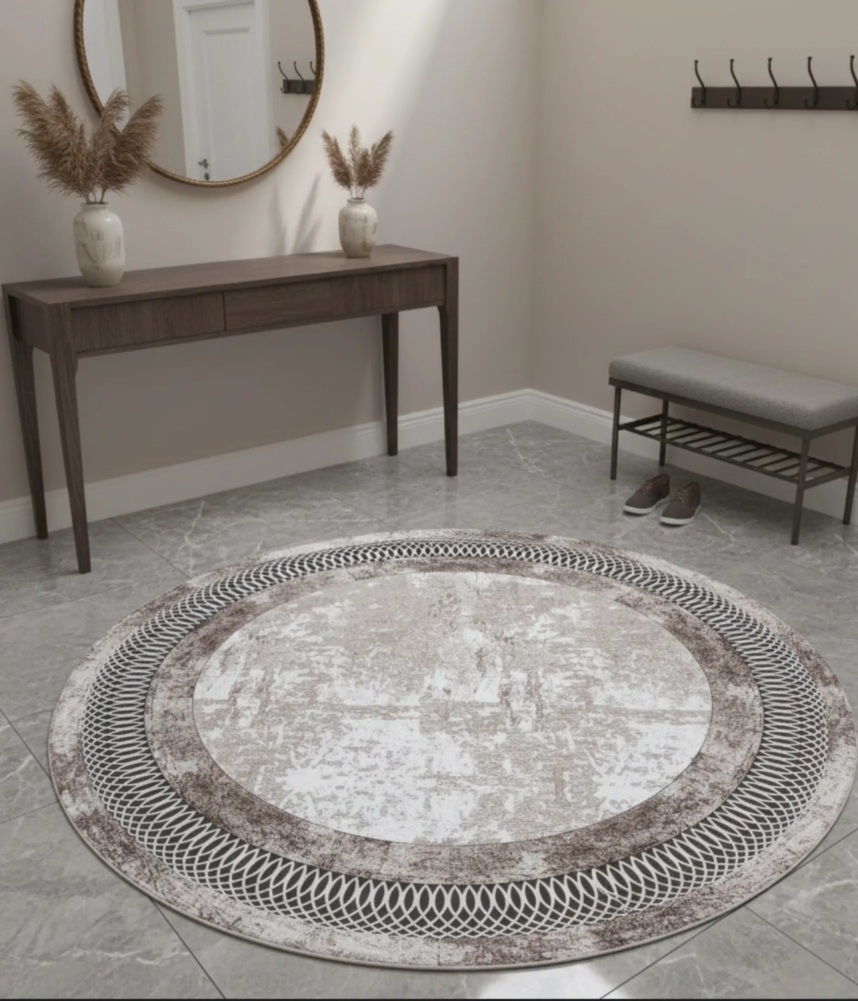 Dijital Baskı Dokuma Pamuk Kaymaz Taban Yuvarlak Halı