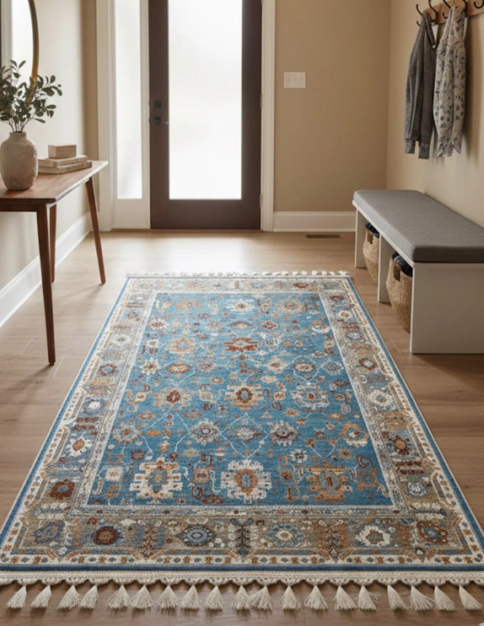 Dijital Baskı Kaymaz Pamuk Taban Tüy Dökmez Etnik Desenli Halı Salon Halısı Koridor Halısı