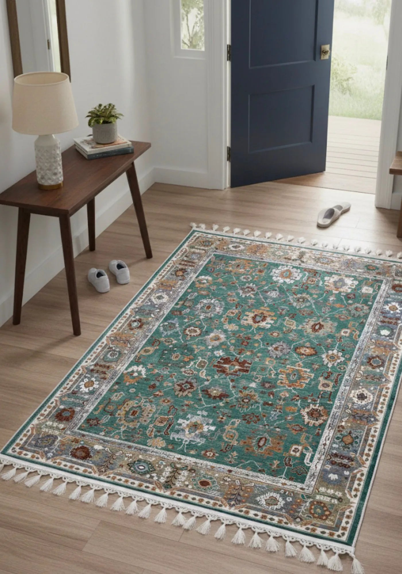 Dijital Baskı Kaymaz Pamuk Taban Tüy Dökmez Etnik Desenli Halı Salon Halısı Koridor Halısı