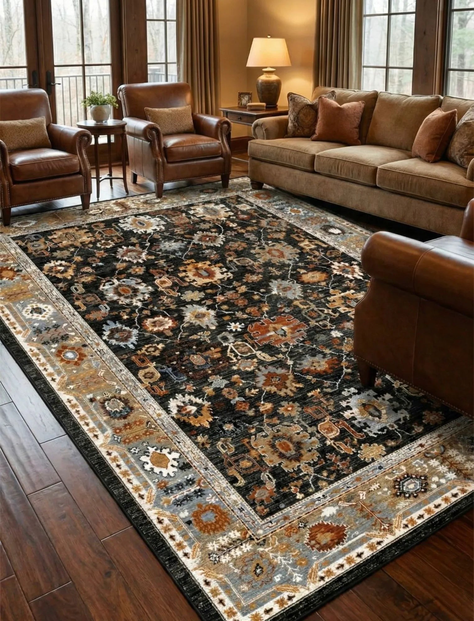 Dijital Baskı Kaymaz Pamuk Taban Tüy Dökmez Etnik Desenli Halı Salon Halısı Koridor Halısı