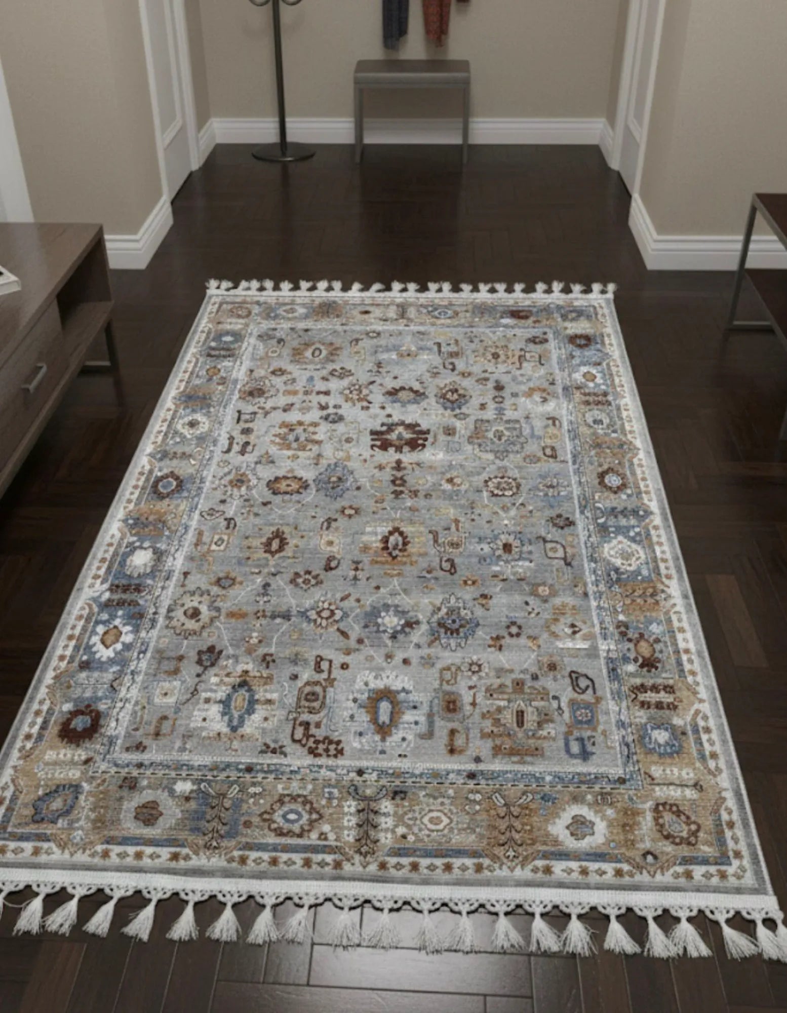 Dijital Baskı Kaymaz Pamuk Taban Tüy Dökmez Etnik Desenli Halı Salon Halısı Koridor Halısı