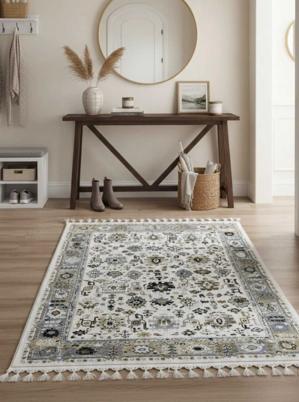 ekru etnik halı doku detayı dijital baskı