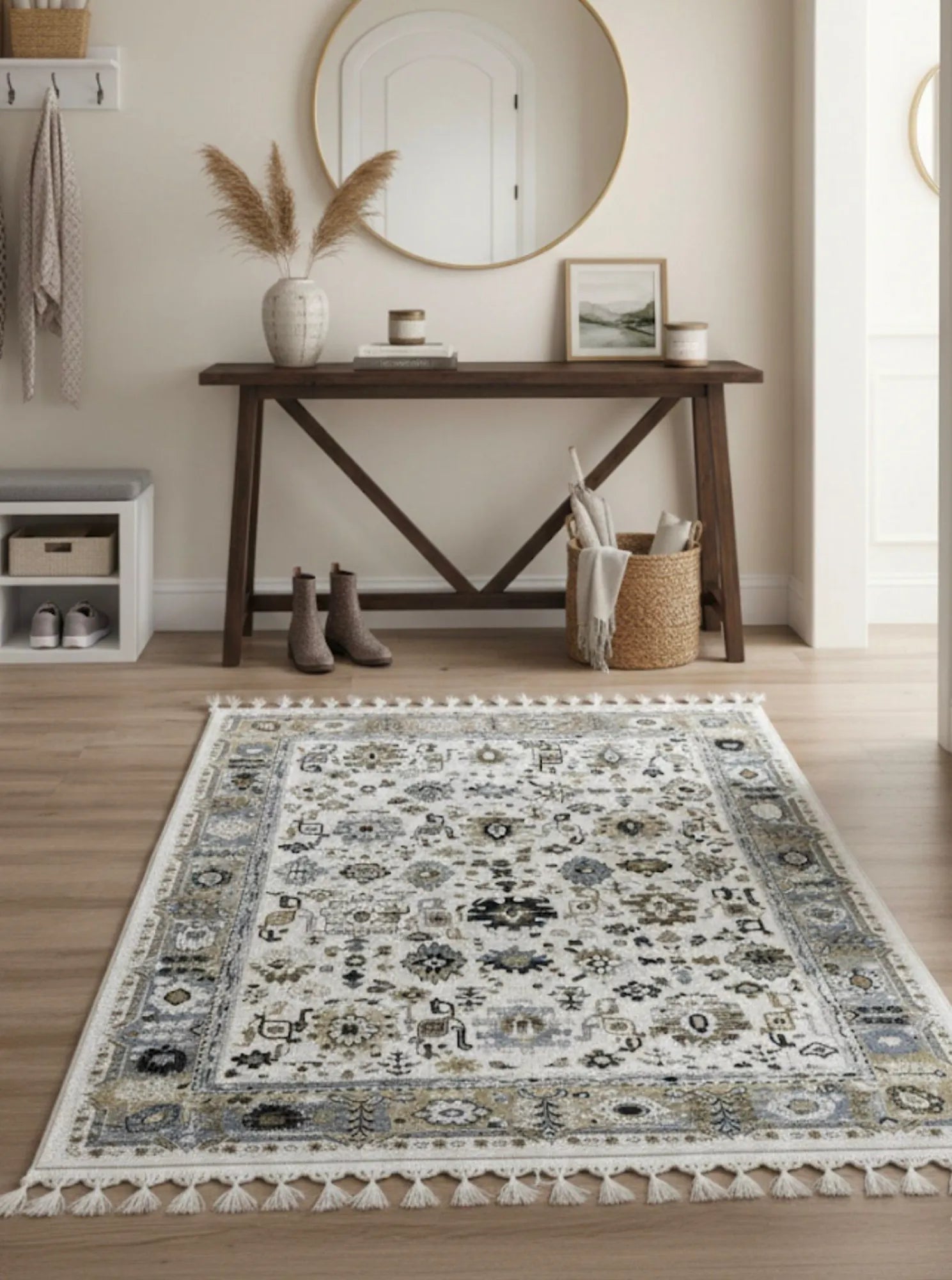 Dijital Baskı Kaymaz Pamuk Taban Tüy Dökmez Etnik Desenli Halı Salon Halısı Koridor Halısı