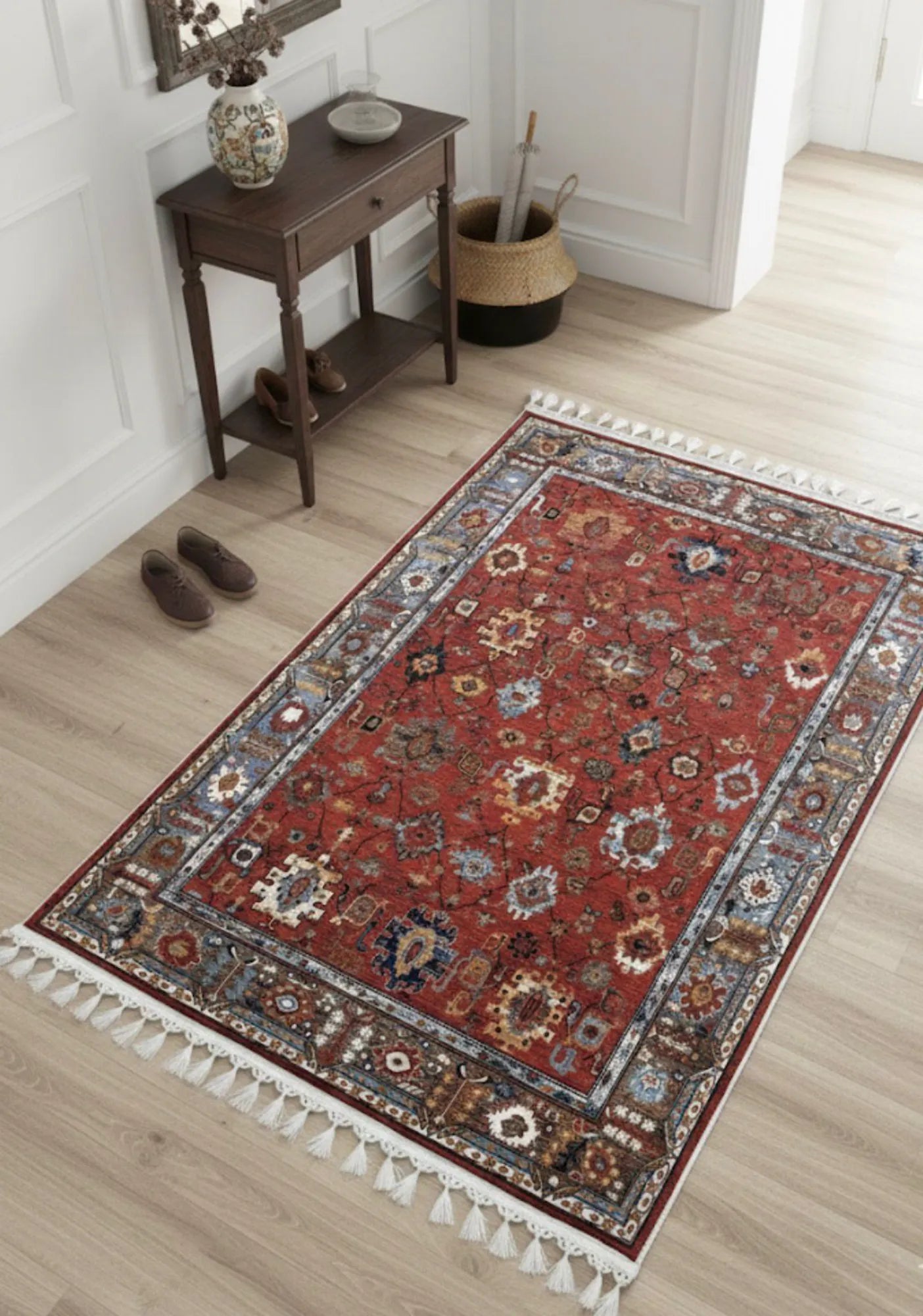 Dijital Baskı Kaymaz Pamuk Taban Tüy Dökmez Etnik Desenli Halı Salon Halısı Koridor Halısı