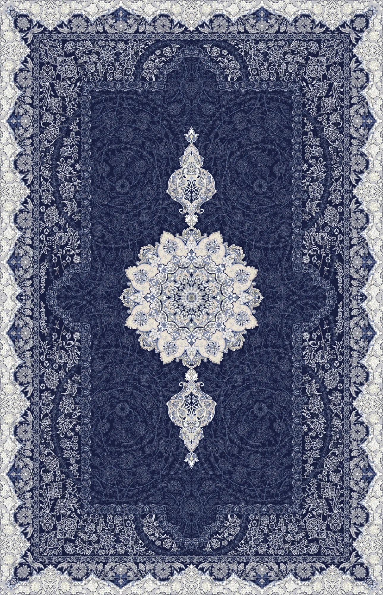 Mavi Renk  Desenli Dijital Baskı Tüy Dökmez Halı