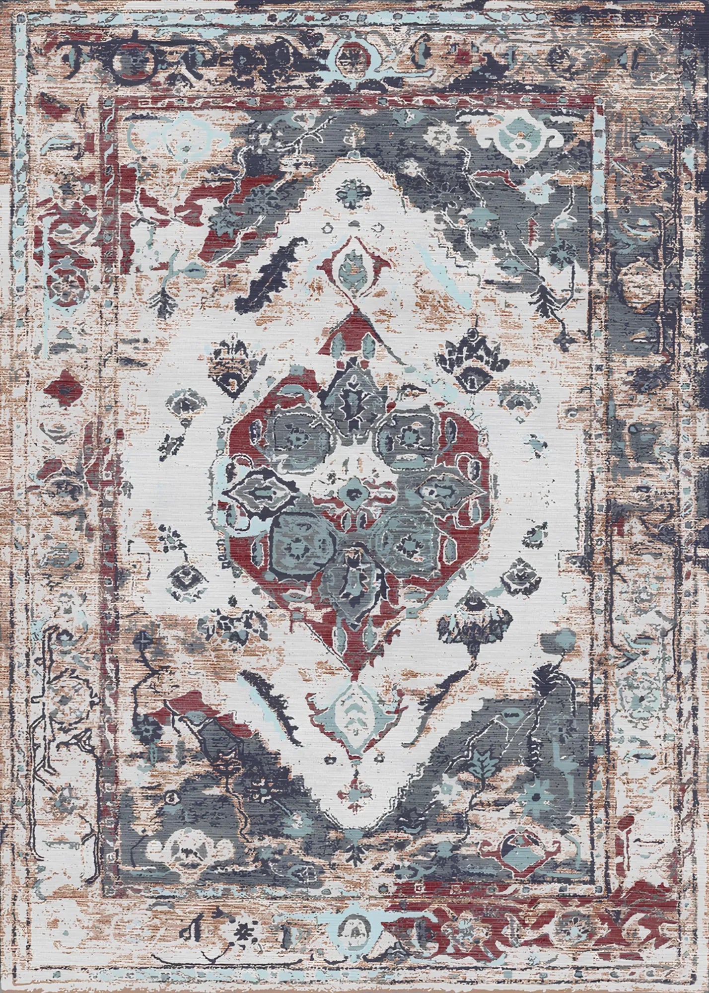 Dijital Baskı Pamuk Dokuma Taban Vintage Desen Halı