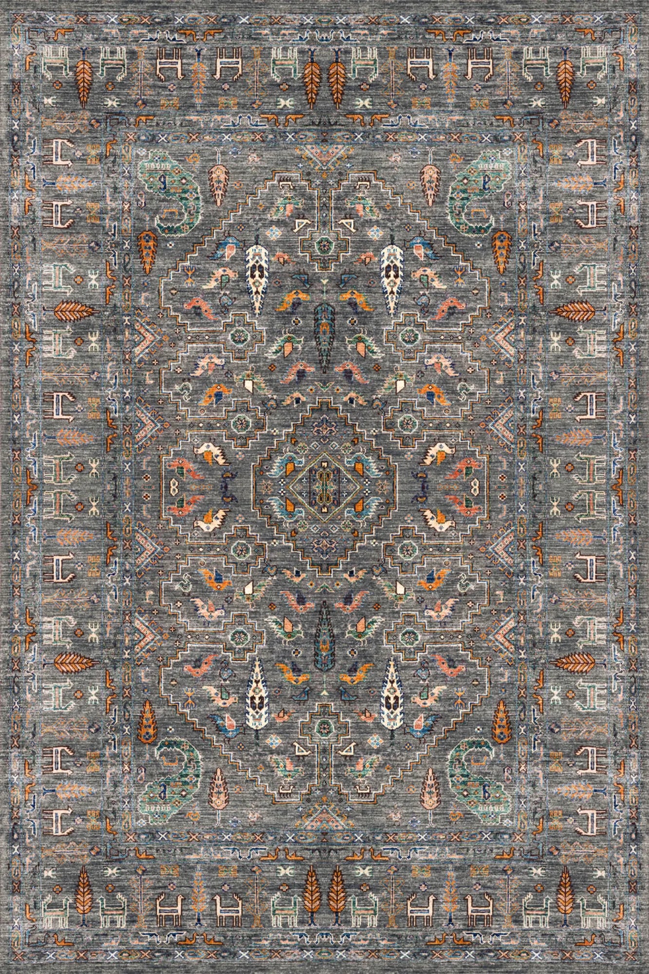 Dijital Baskı Pamuk Dokuma Taban Vintage Desen Halı