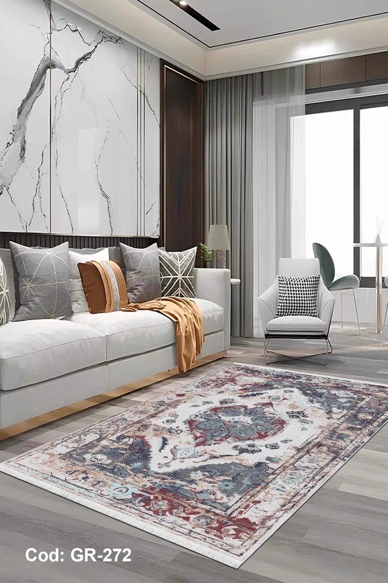 Dijital Baskı Pamuk Dokuma Taban Vintage Desen Halı