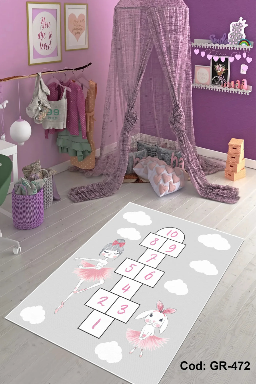 Dijital Baskı Pamuk Dokuma Taban Çocuk Odası Halısı