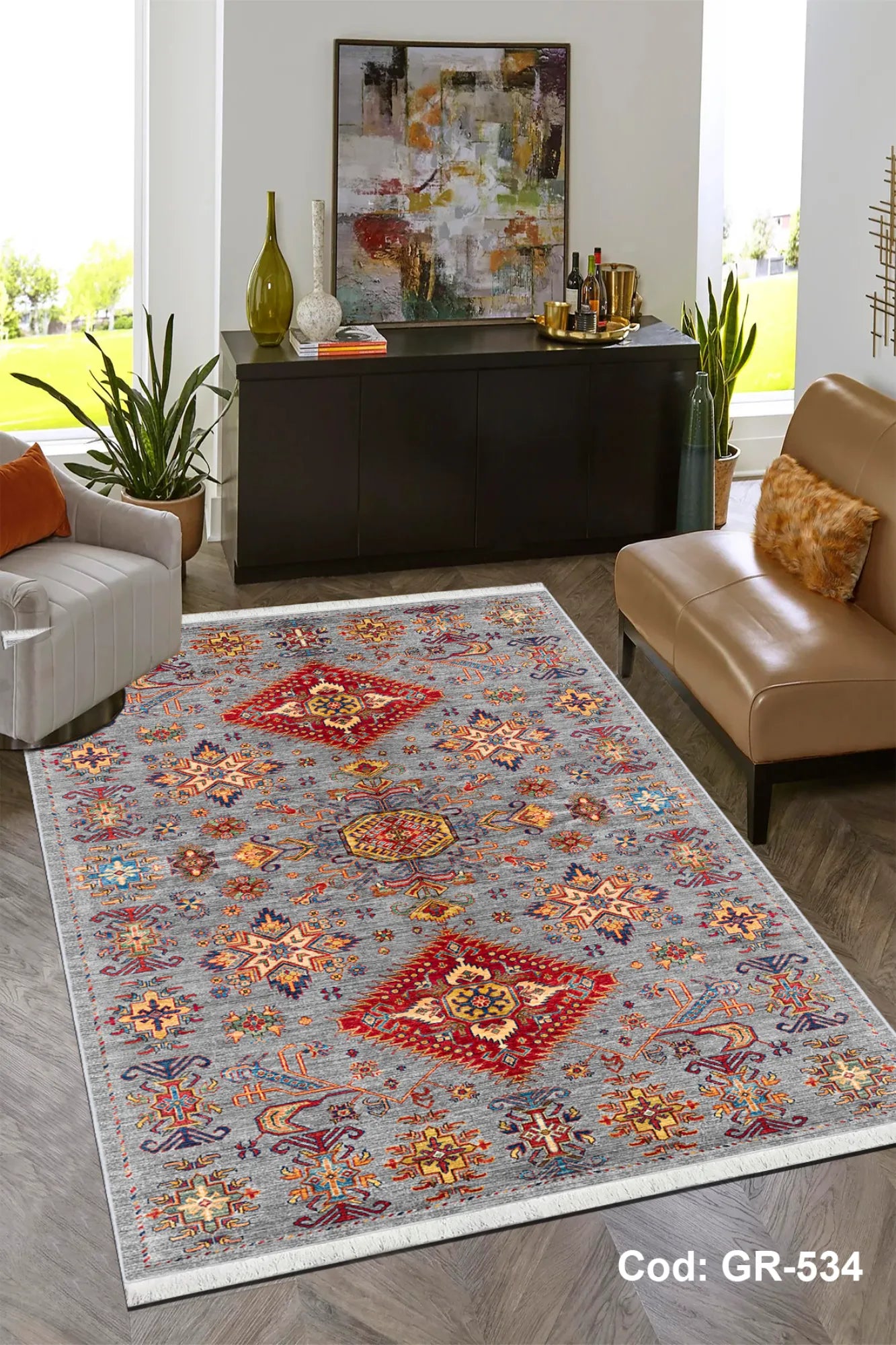 Dijital Baskı Pamuk Dokuma Taban Vintage Desen Halı