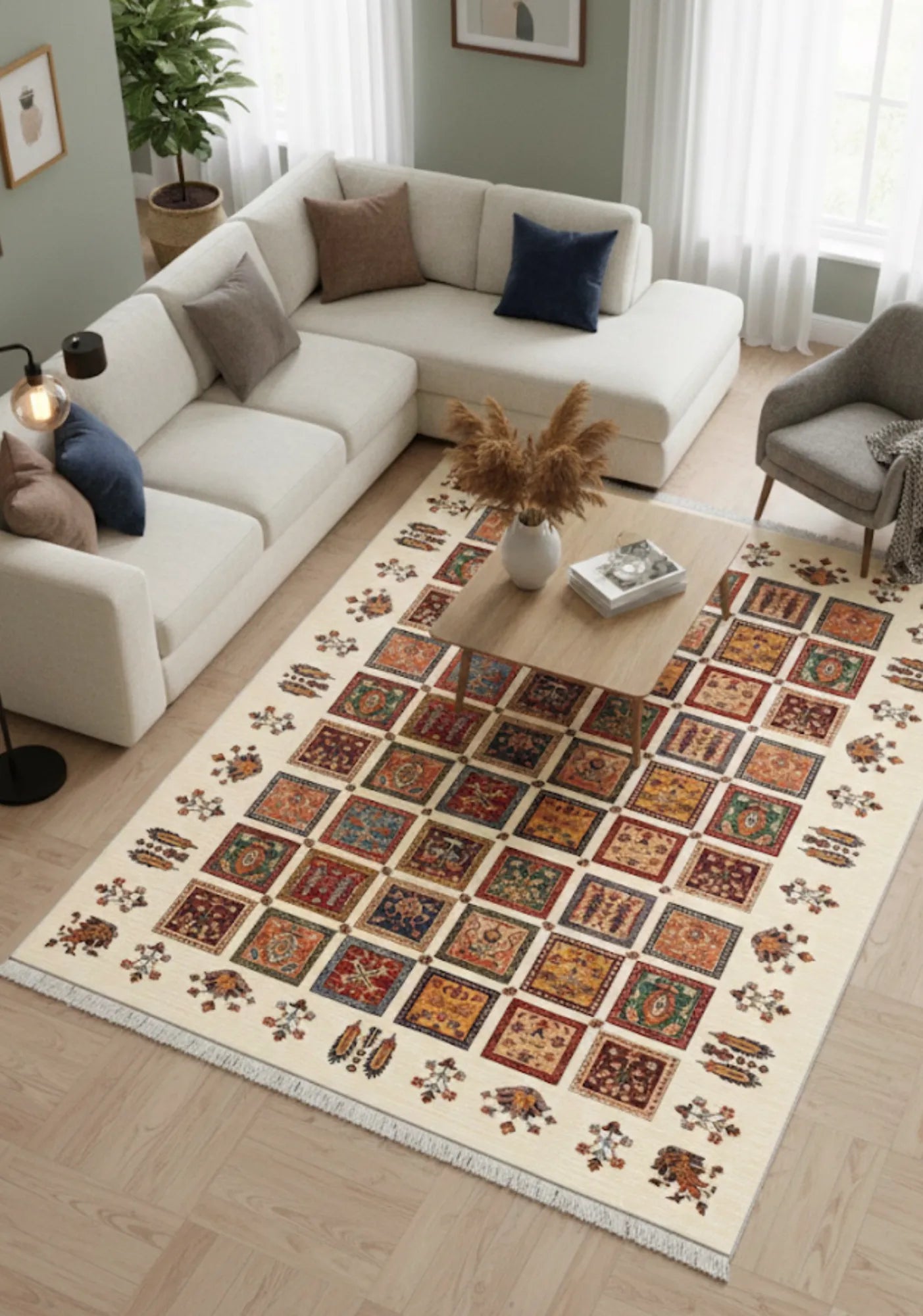 Dijital Baskı Kaymaz Pamuk Taban Tüy Dökmez Etnik Desenli Halı Salon Halısı Koridor Halısı