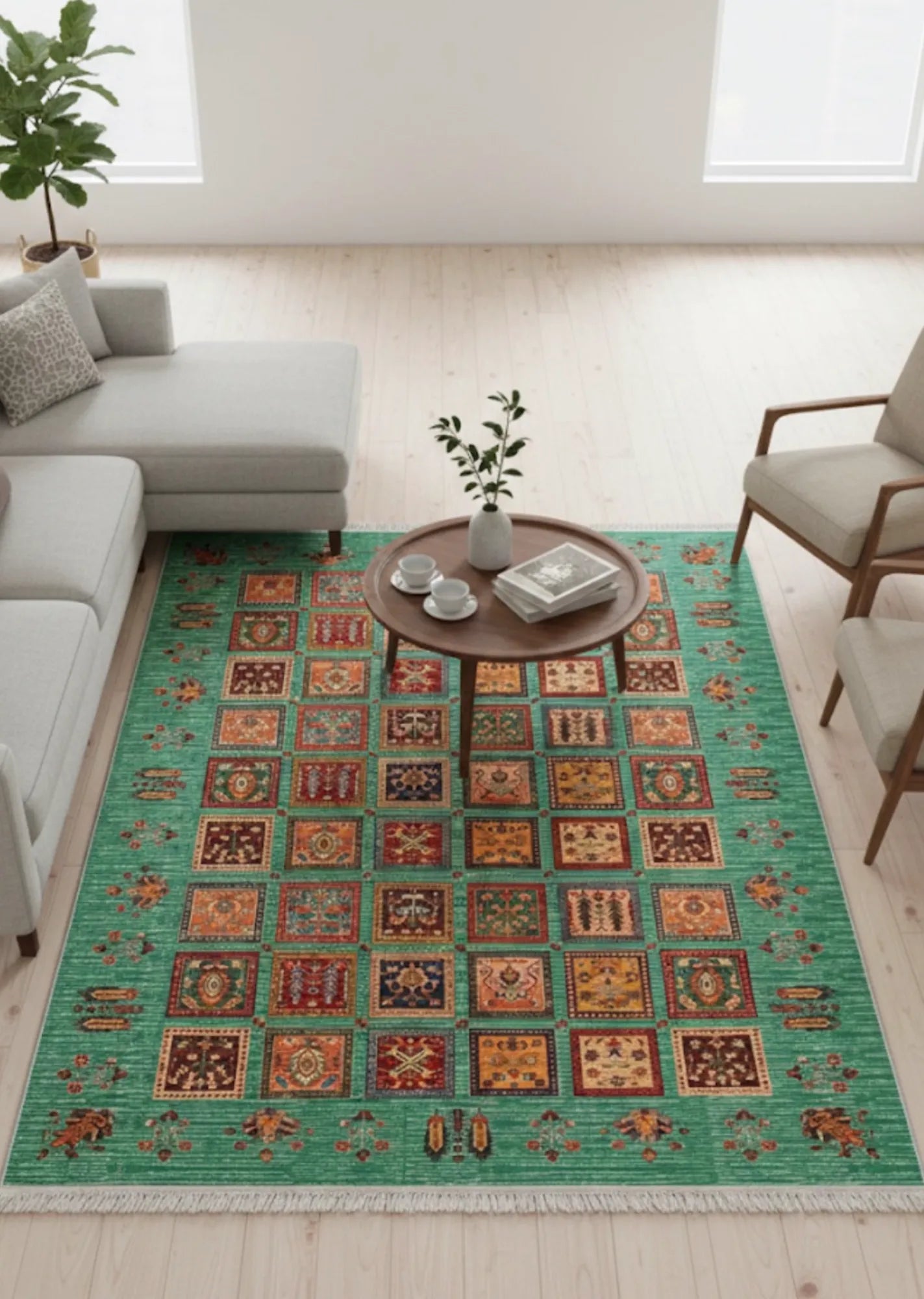 Dijital Baskı Kaymaz Pamuk Taban Tüy Dökmez Etnik Desenli Halı Salon Halısı Koridor Halısı