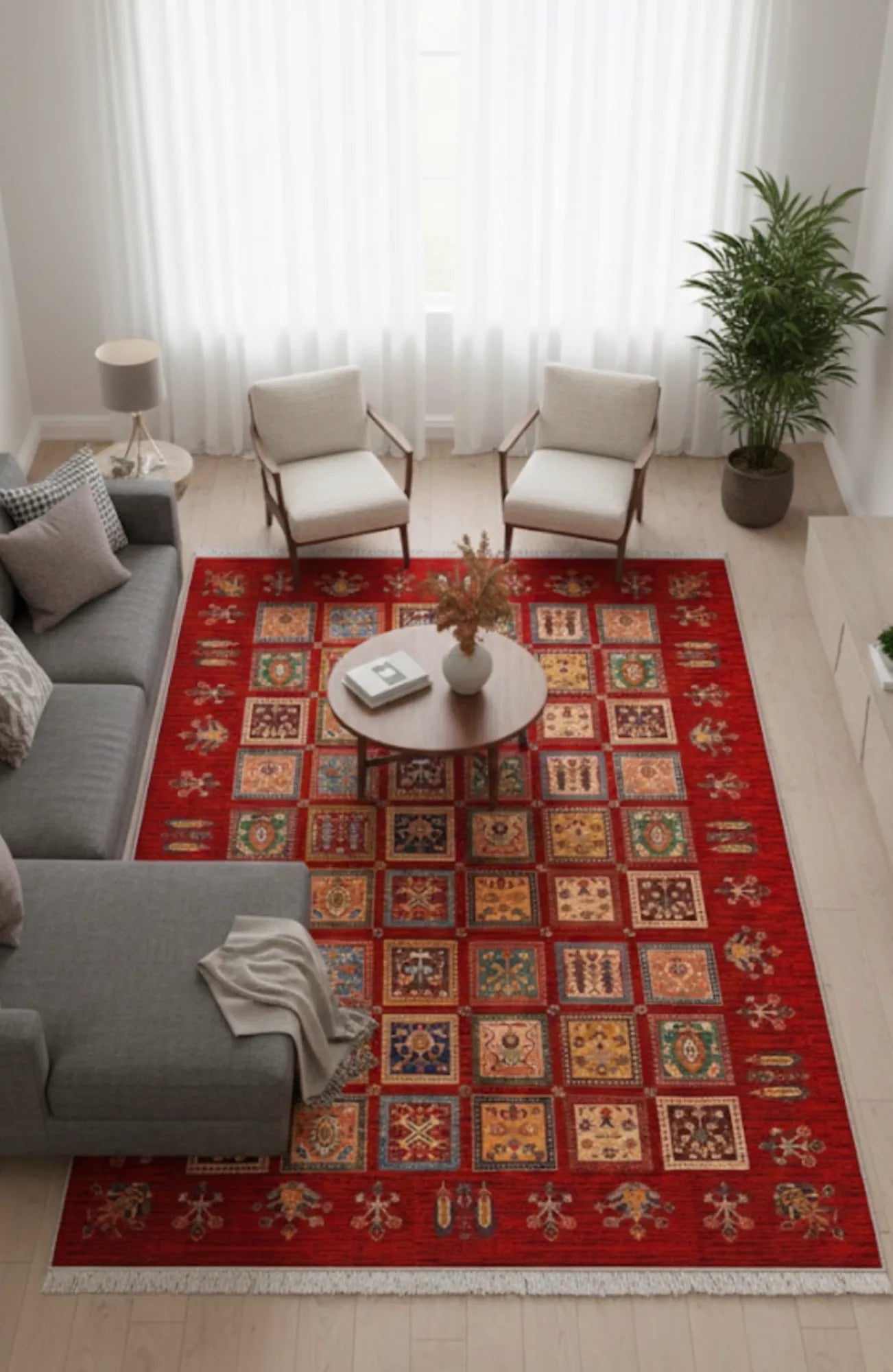 Dijital Baskı Kaymaz Pamuk Taban Tüy Dökmez Etnik Desenli Halı Salon Halısı Koridor Halısı