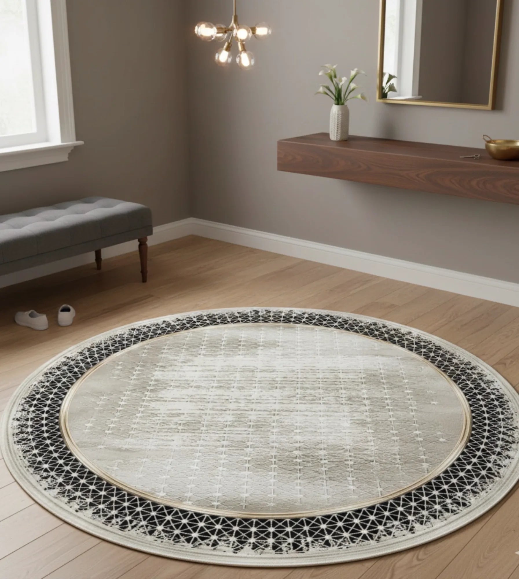 Dijital Baskı Dokuma Pamuk Kaymaz Taban Yuvarlak Halı