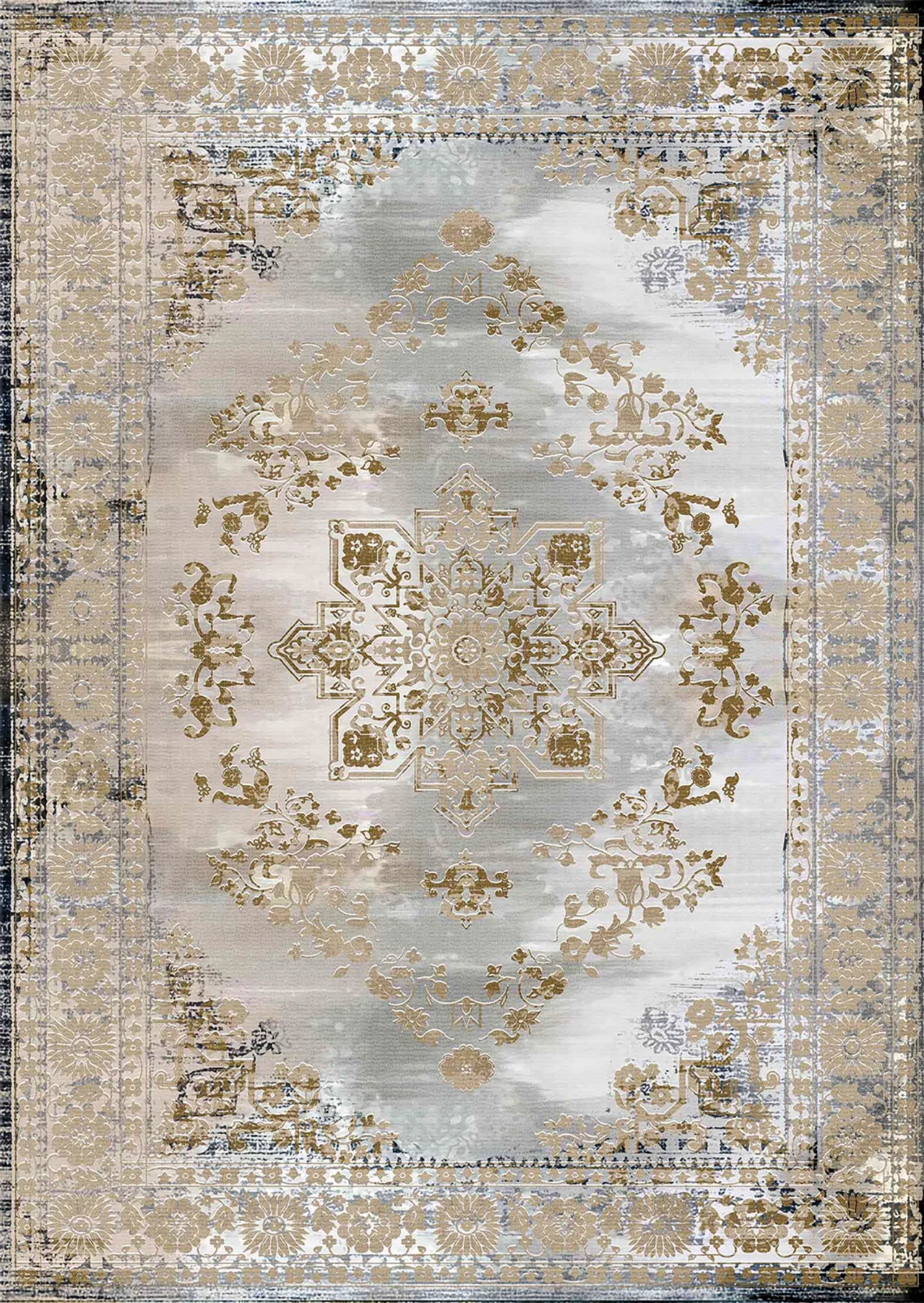 gold yuvarlak halı kaymaz taban dijital baskı 80-200 cm
