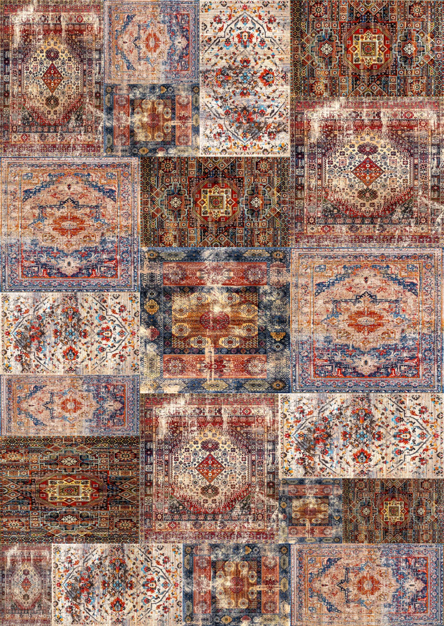 Dijital Baskı Pamuk Dokuma Taban Vintage Desen Halı