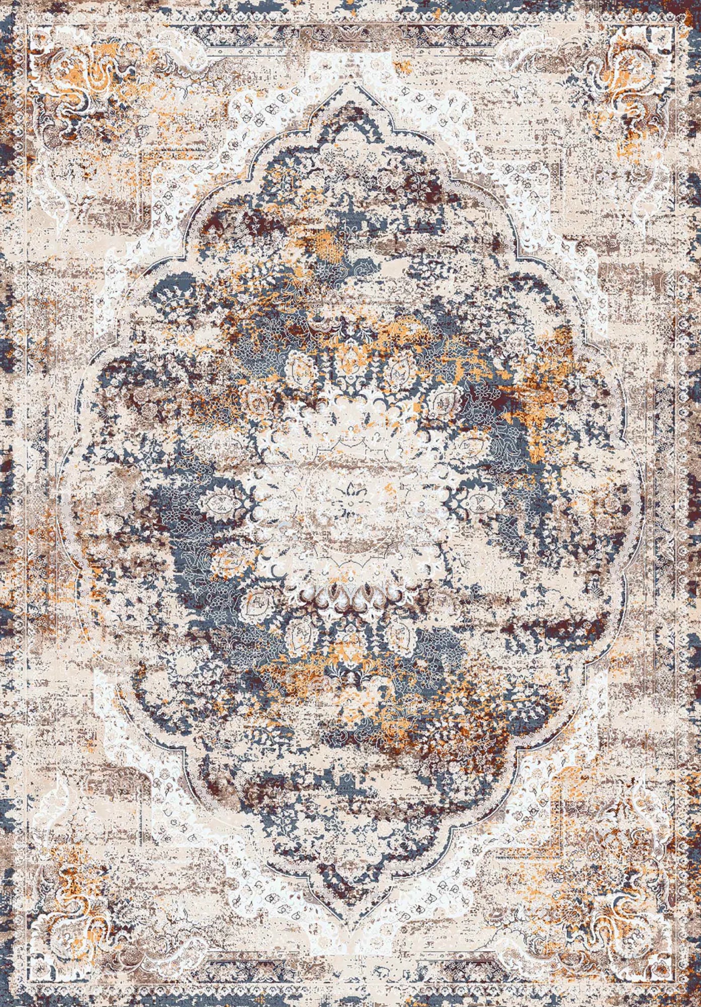 Dijital Baskı Pamuk Dokuma Taban Vintage Desen Halı