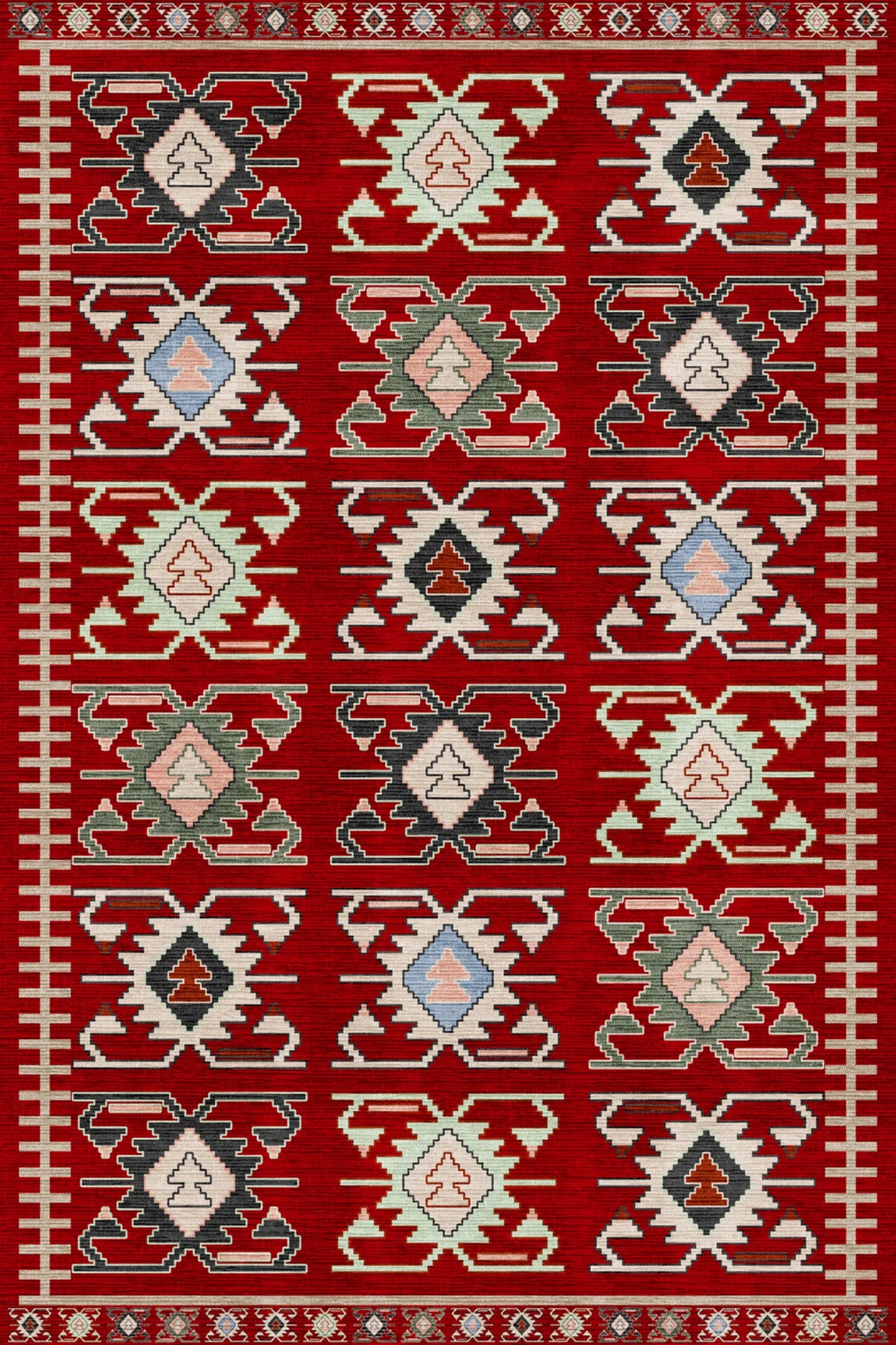kırmızı yuvarlak halı kaymaz taban dijital baskı 80-200 cm