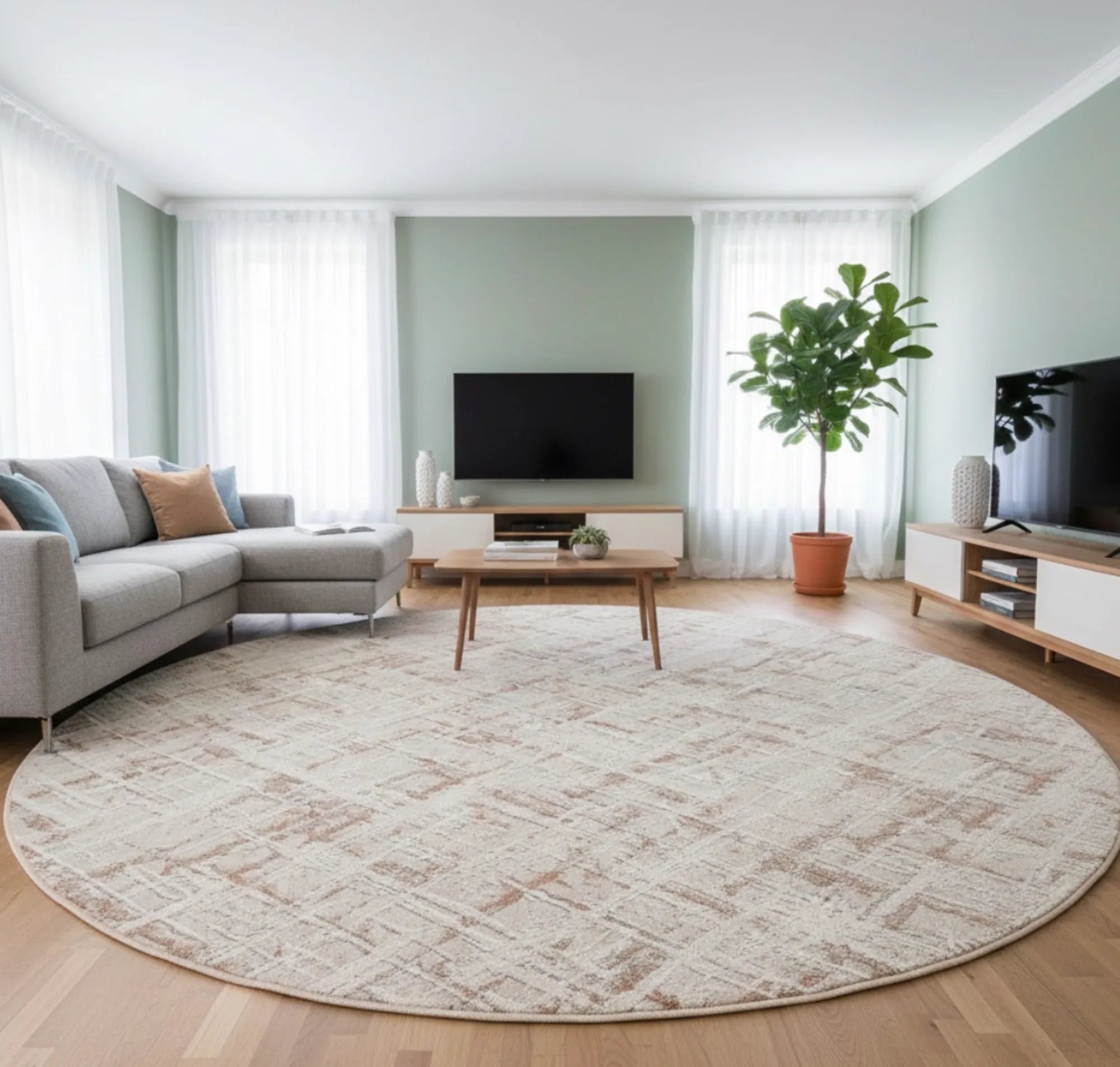 Dijital Baskı Dokuma Pamuk Kaymaz Taban Yuvarlak Halı