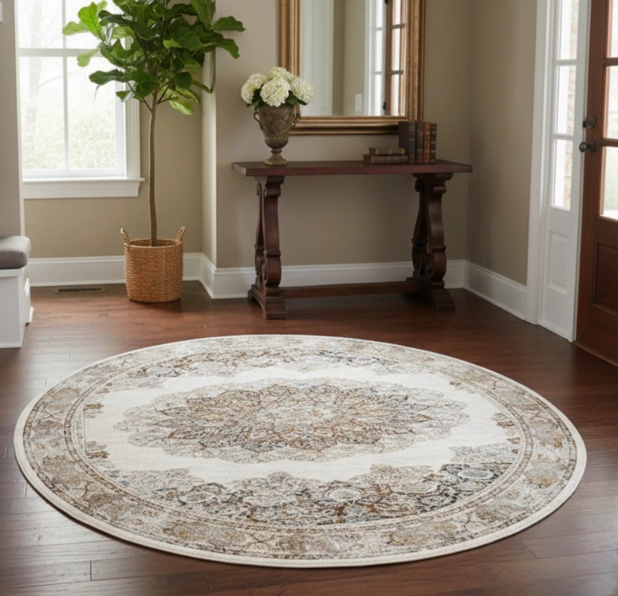 Dijital Baskı Dokuma Pamuk Kaymaz Taban Yuvarlak Halı