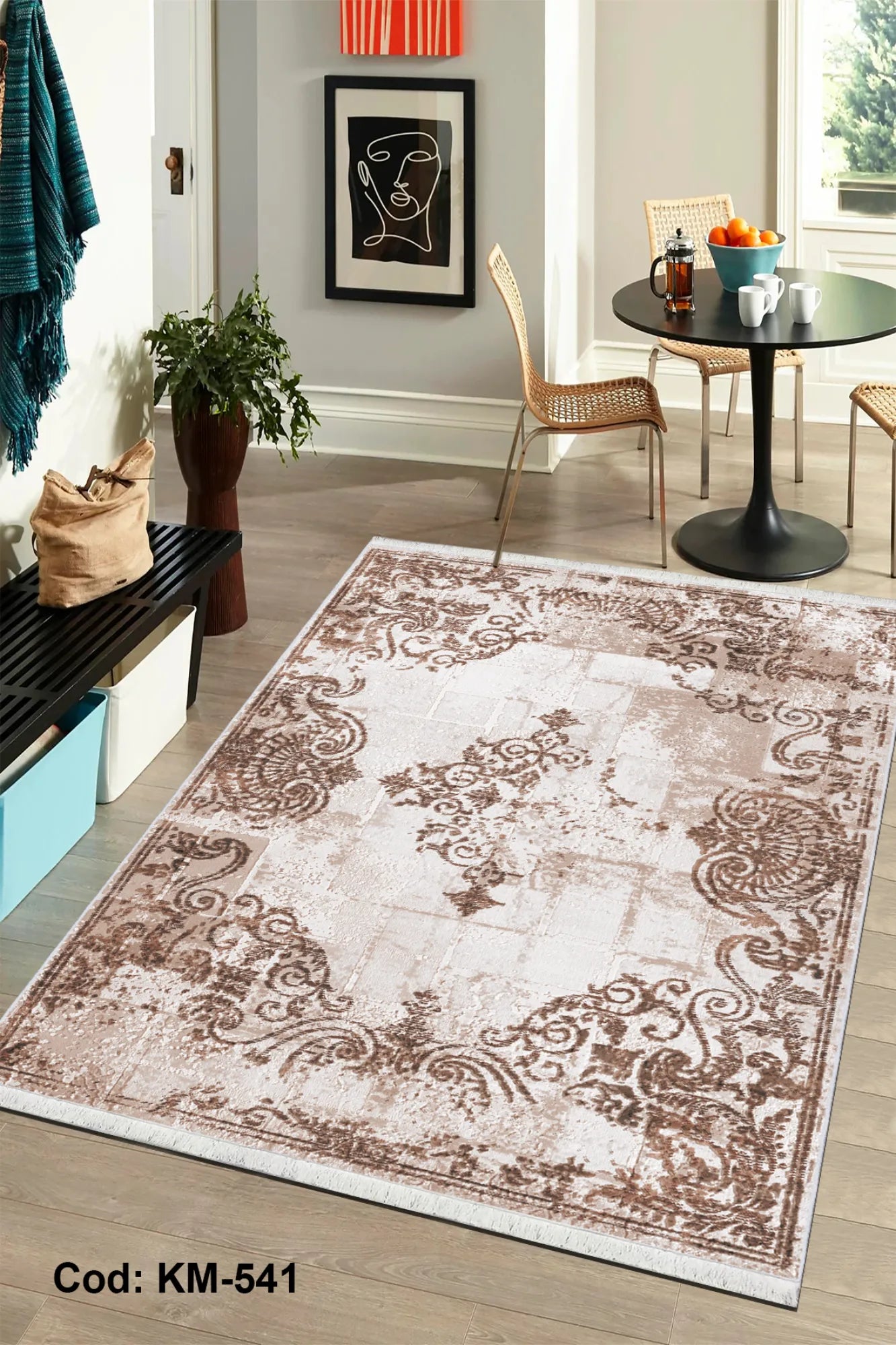 Dijital Baskı Pamuk Dokuma Taban Vintage Desen Halı