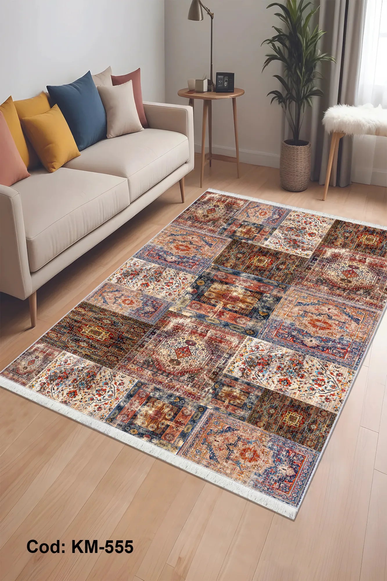 Dijital Baskı Pamuk Dokuma Taban Vintage Desen Halı