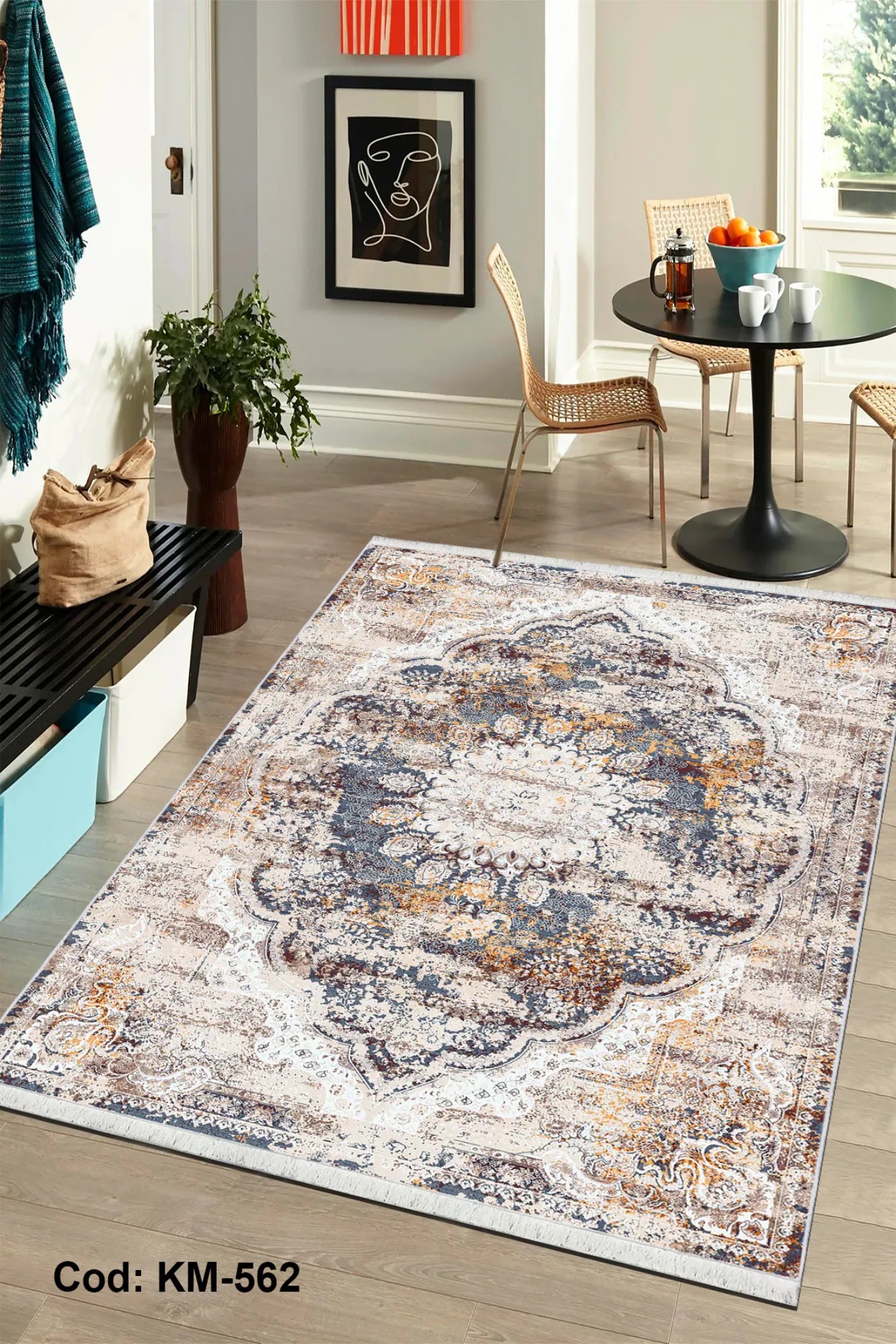 Dijital Baskı Pamuk Dokuma Taban Vintage Desen Halı