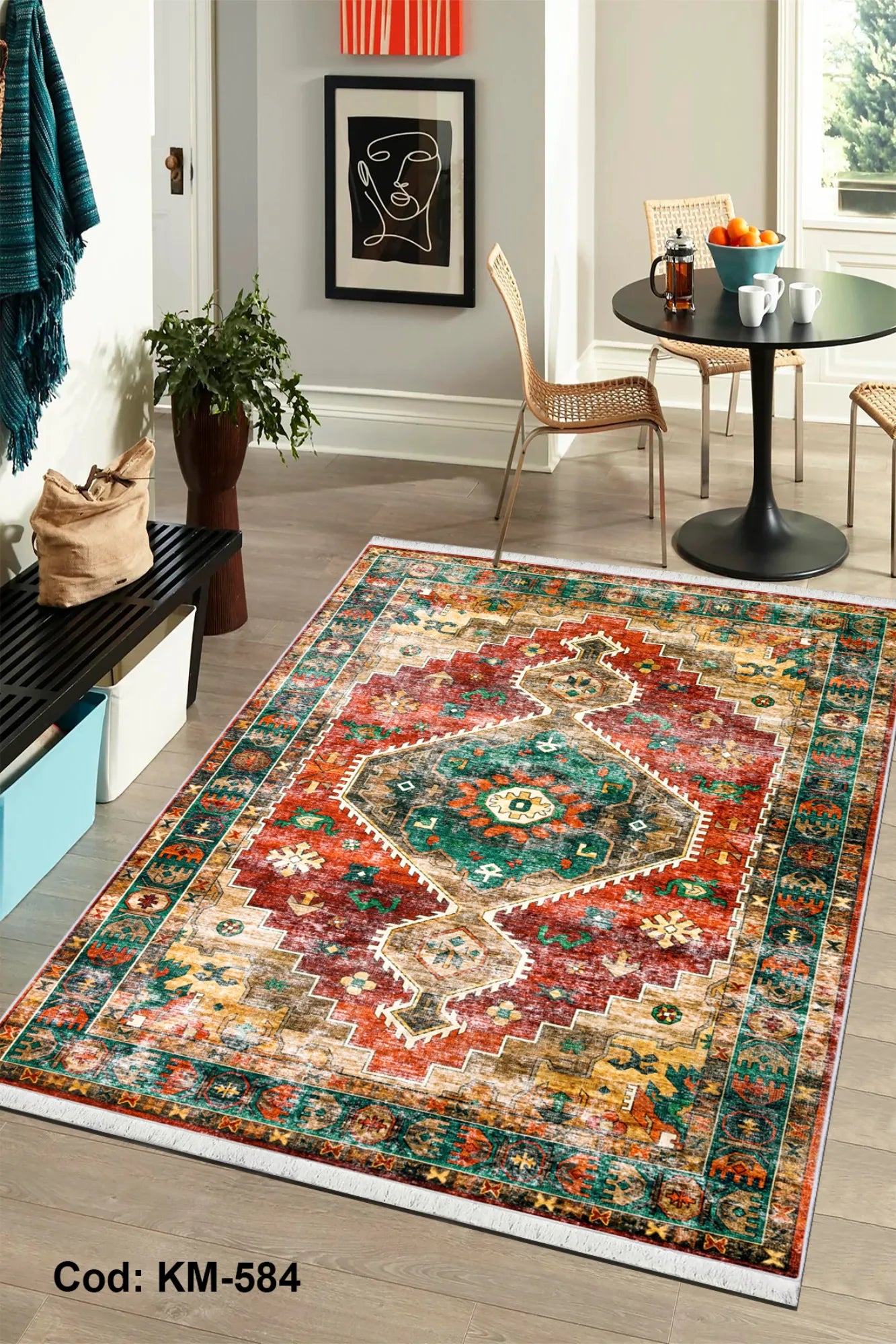 Dijital Baskı Pamuk Dokuma Taban Vintage Desen Halı