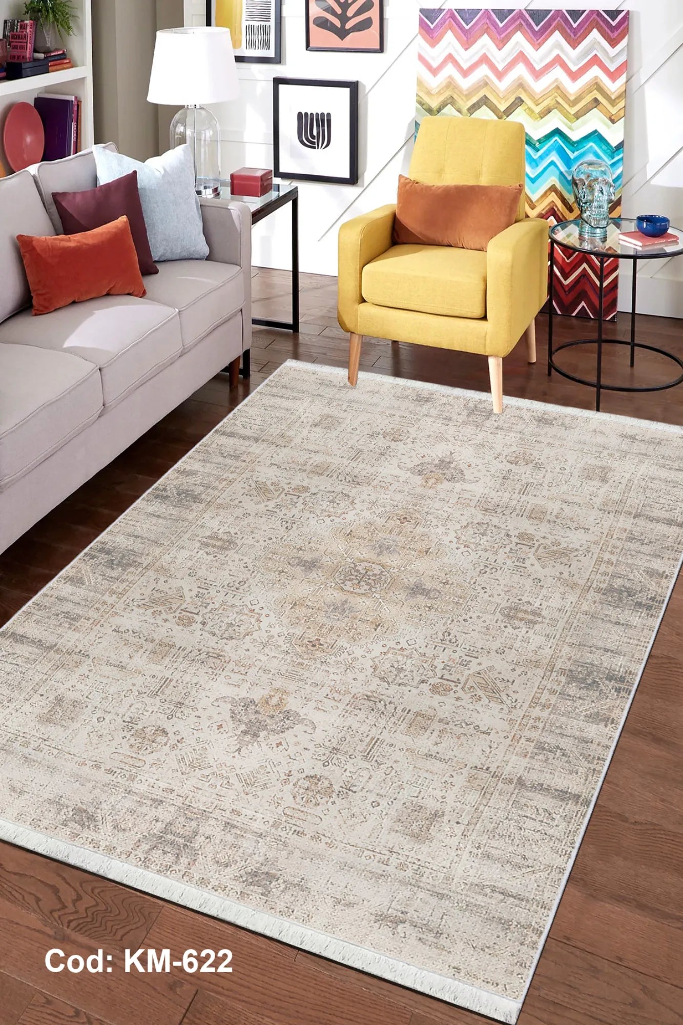 Dijital Baskı Pamuk Dokuma Taban Vintage Desen Halı