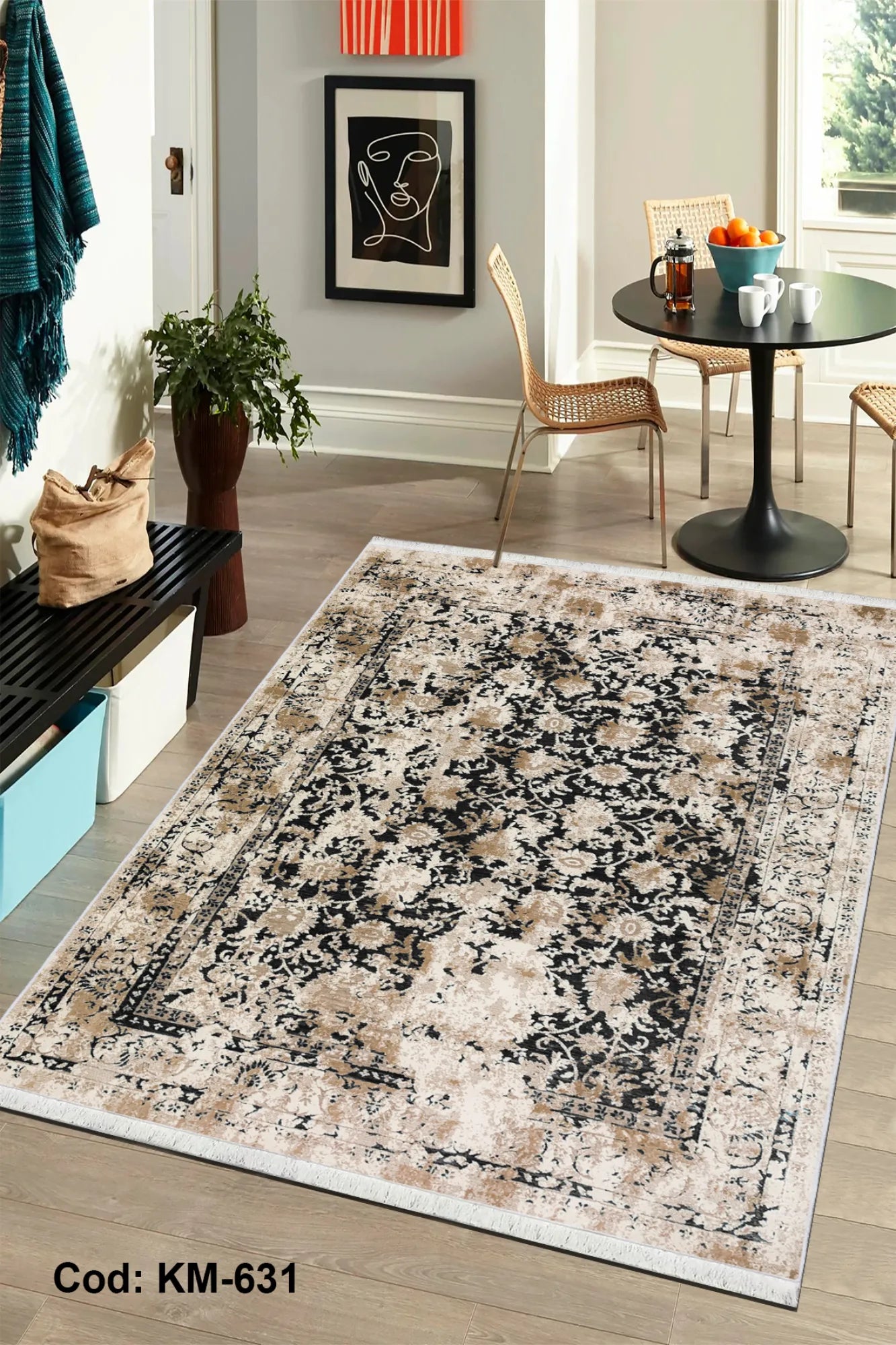 Dijital Baskı Pamuk Dokuma Taban Vintage Desen Halı