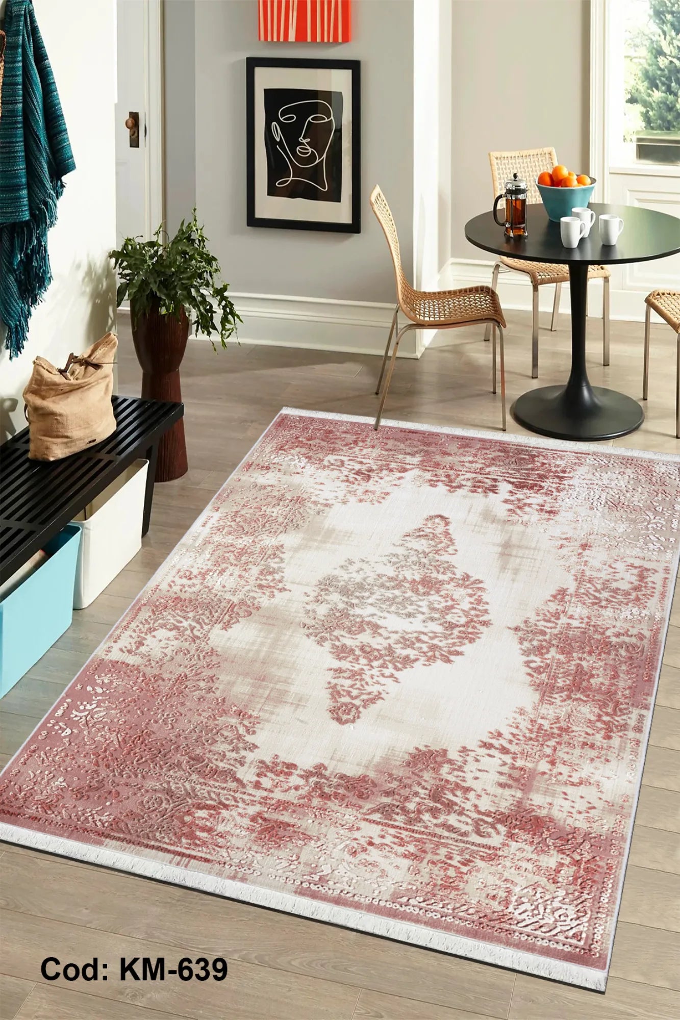 Dijital Baskı Pamuk Dokuma Taban Vintage Desen Halı