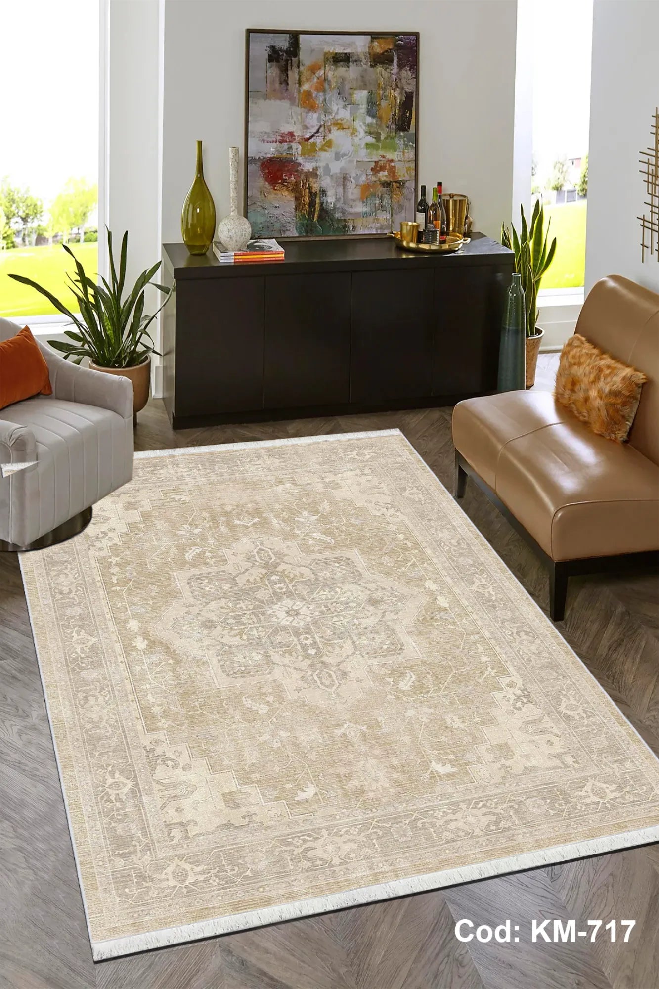 Dijital Baskı Pamuk Dokuma Taban Vintage Desen Halı