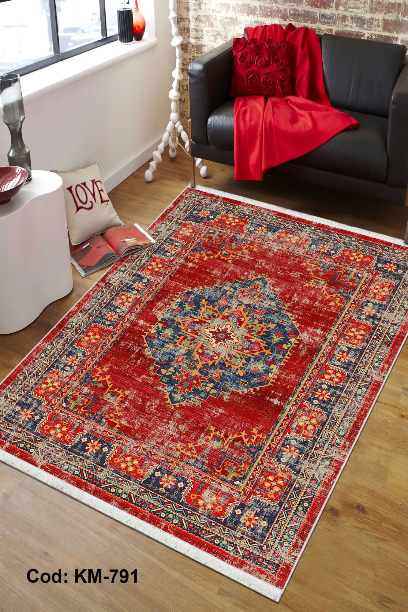 Dijital Baskı Pamuk Dokuma Taban Vintage Desen Halı