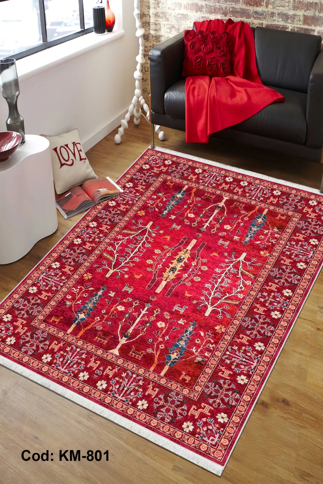 Dijital Baskı Pamuk Dokuma Taban Vintage Desen Halı