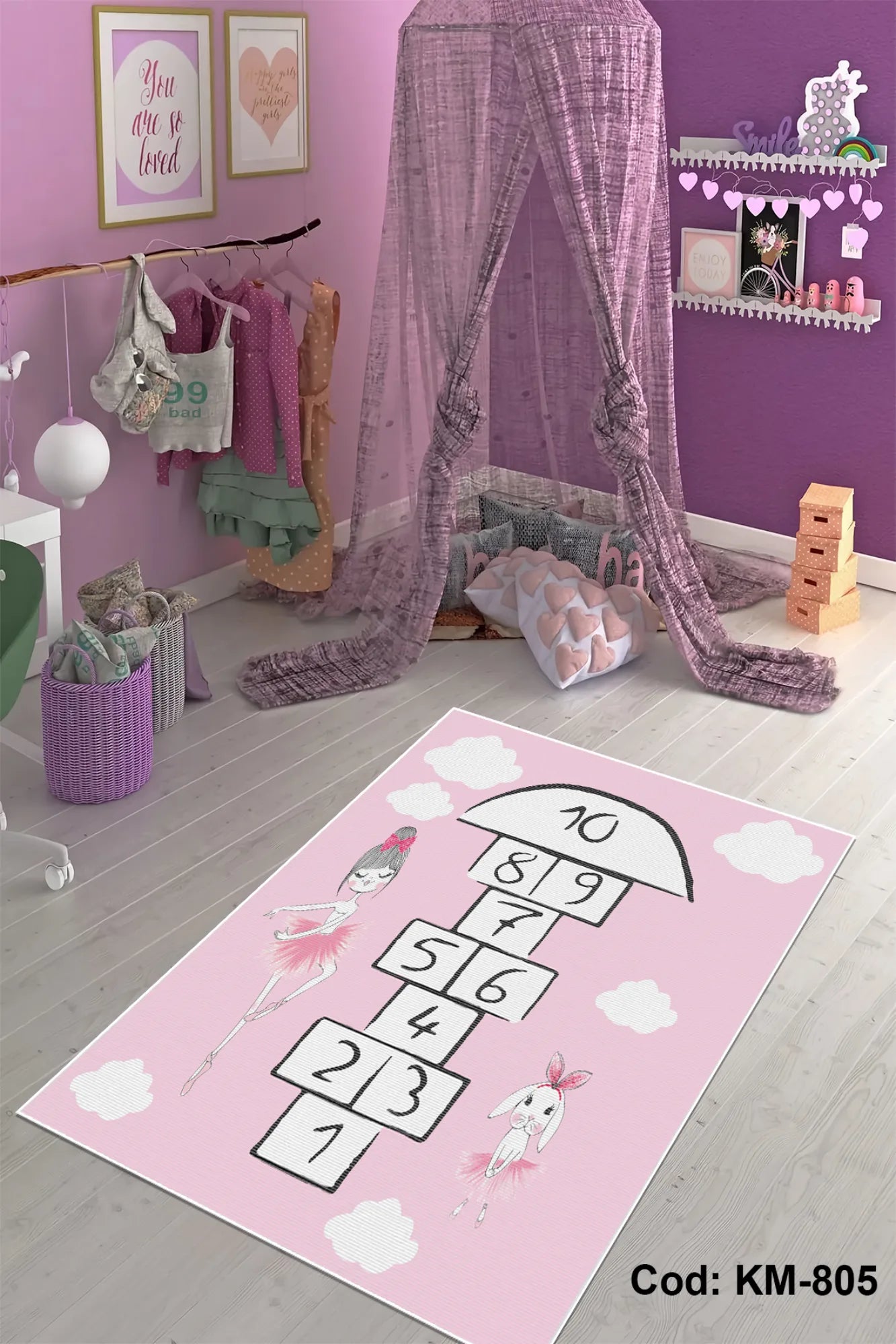 Dijital Baskı Pamuk Dokuma Taban Çocuk Odası Halısı