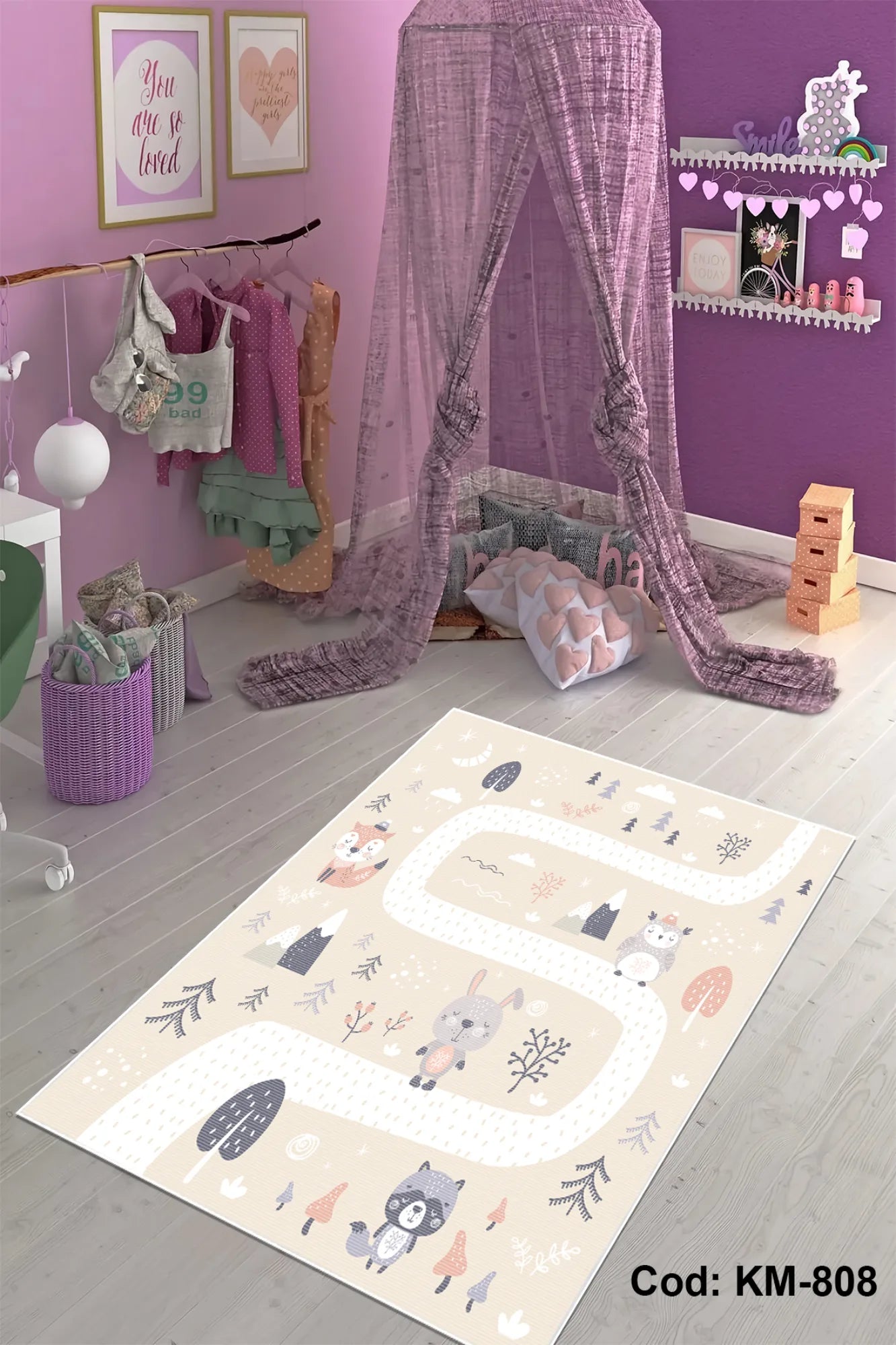 Dijital Baskı Pamuk Dokuma Taban Çocuk Odası Halısı