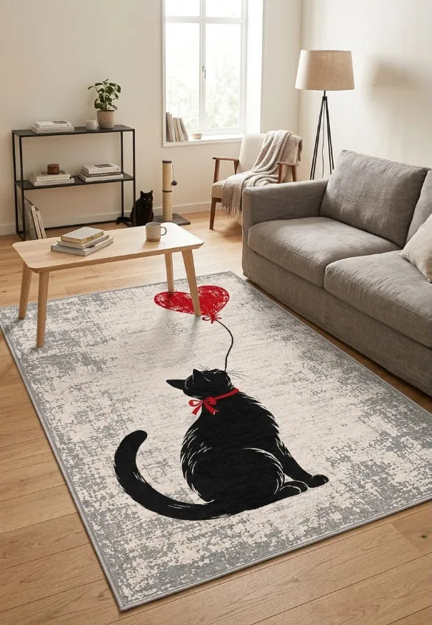 Kedi figürlü modern dijital baskı oda halısı