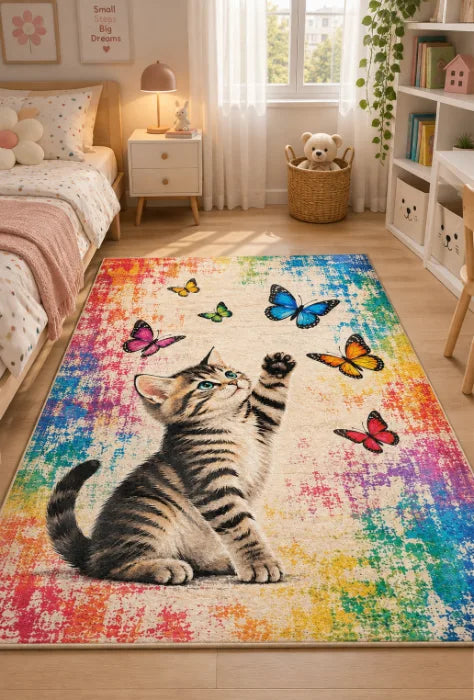 Sevimli pati ve kedi desenli dijital baskı halı