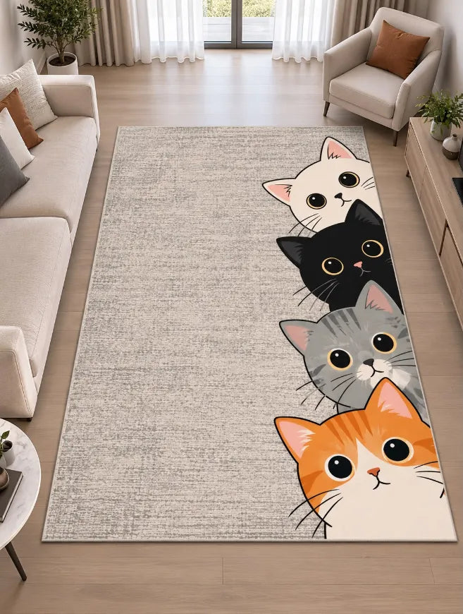 Sevimli kedi desenli dekoratif çocuk odası halısı