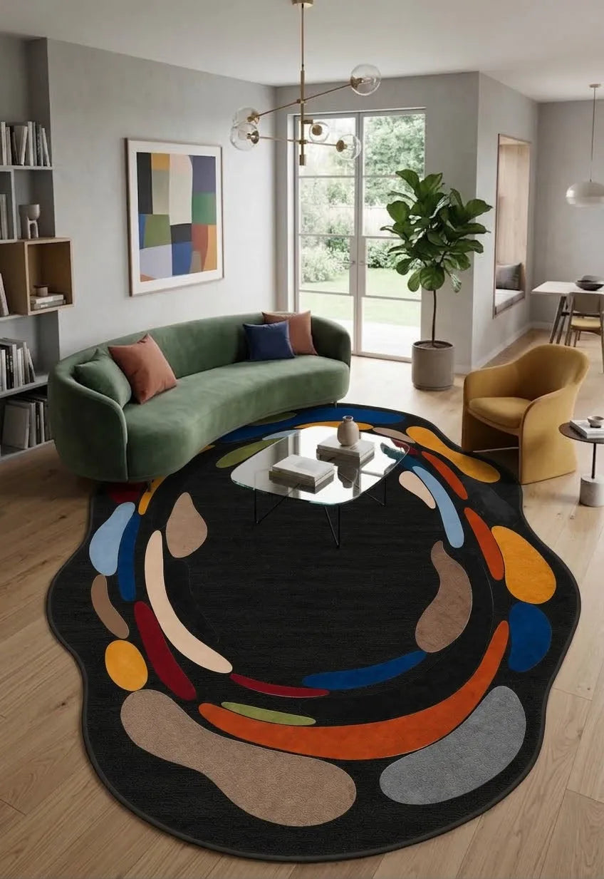 Oval modern kaymaz tabanlı dekoratif halı