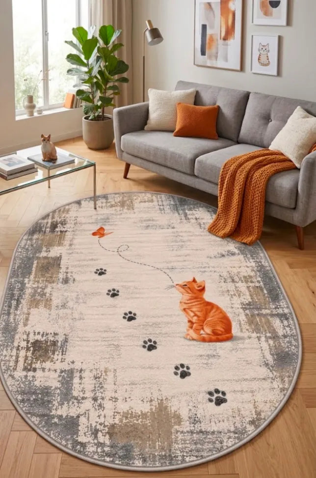 Kedi desenli modern dijital baskı genç odası halısı