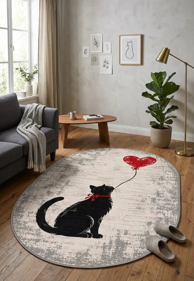 Kedi figürlü modern dijital baskı oda halısı