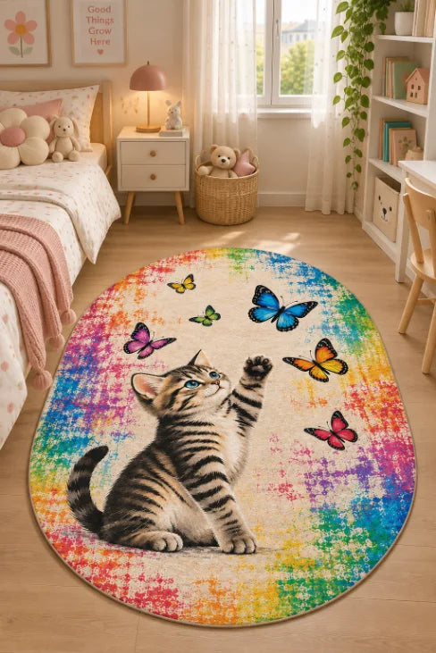 Sevimli pati ve kedi desenli dijital baskı halı