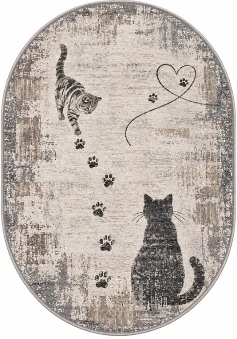 Tüy dökmeyen kedi desenli pamuk dokuma tabanlı halı