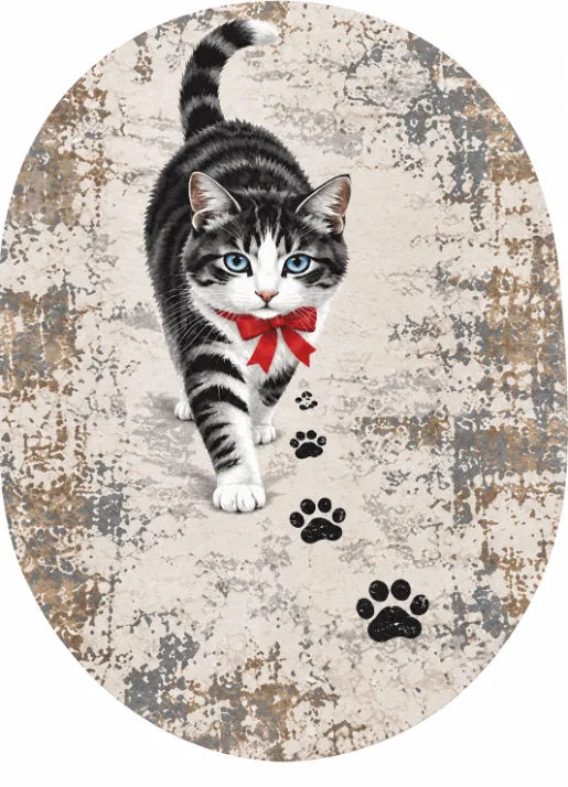 Kedi desenli dekoratif pamuk dokuma tabanlı genç odası halısı