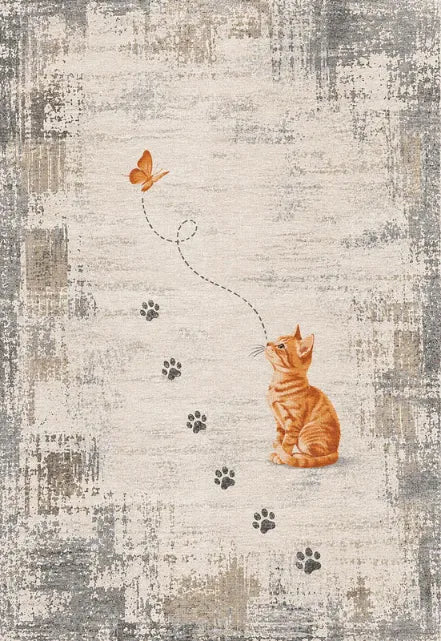 Pati dostu kedi desenli dijital baskı pamuk dokuma kaymaz taban çocuk odası halısı