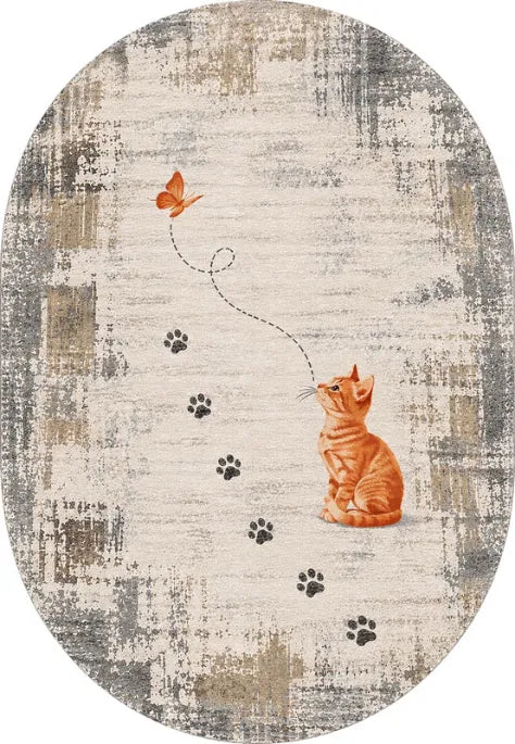 Pati dostu kedi desenli dijital baskı pamuk dokuma kaymaz taban çocuk odası halısı