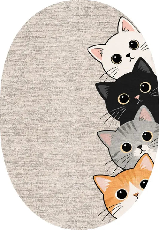 Pamuk dokuma kaymaz tabanlı kedi desenli çocuk halısı